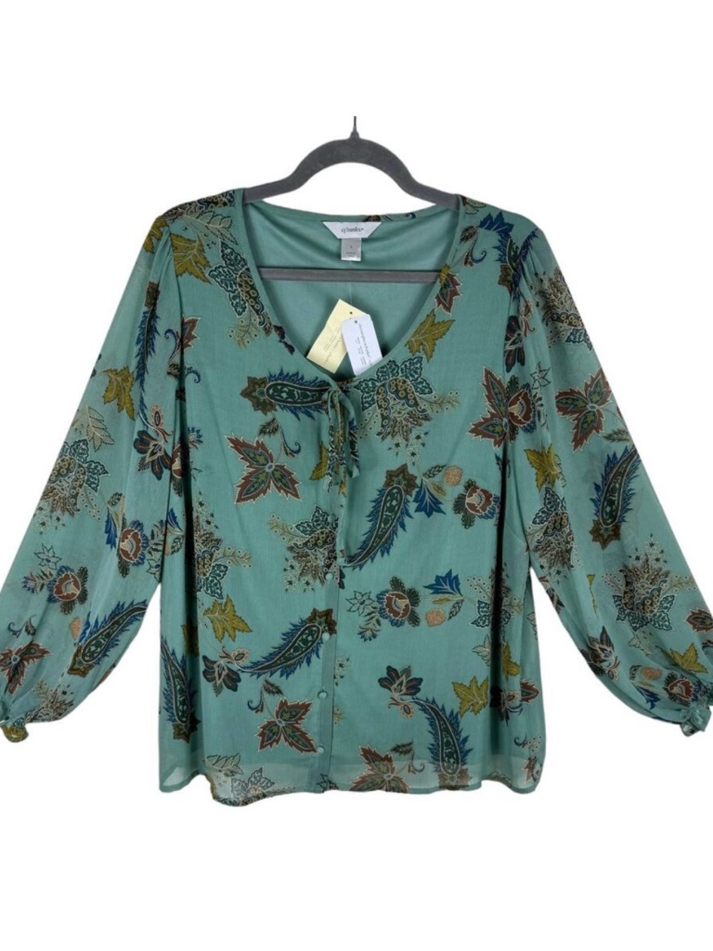 CJ Banks Multicolor Floral Print Round Neck‎ Lightweight Lined Blouse Size 0X
